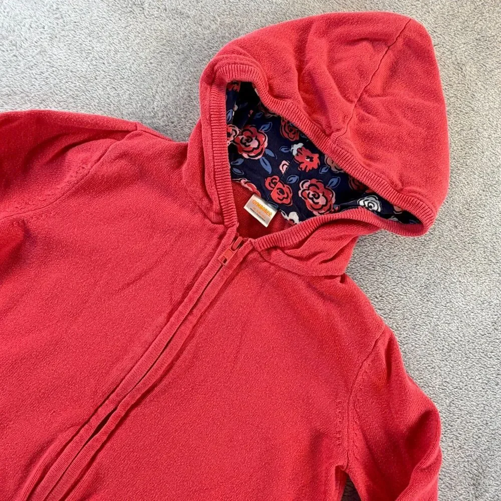 Gymboree Hoodie Girls S 5-6 Pink Zip Up Floral Lined Cotton